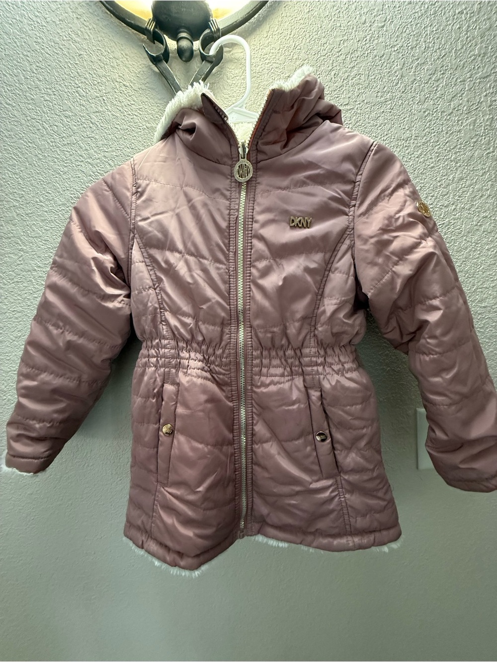 DKNY Little Girls' Dusty Pink Quilted Hooded Puffer Jacket